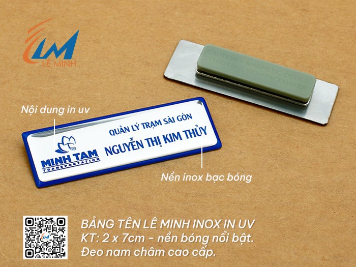 LÀM BẢNG TÊN ĐEO ÁO BẰNG INOX IN UV